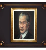 Altın Varaklı Çerçeveli Paspartulu Atatürk Tablo z5036 (Gold)