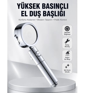 Kolay Montajlı 3 Modlu Yüksek Basınç Duş Başlığı