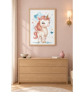 Unicorn Yıldızlı Pastel Rüya Ahşap Çerçeveli Duvar Tablosu