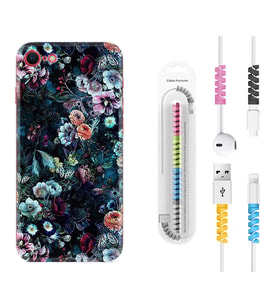 Apple iPhone 5 6 7 8 Plus Se XR Kılıf Kablo Koruma Spiral Silikon Great Flowers 1304