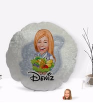 BK Gift Kişiye Özel İsimli Kadın Diyetisyen Karikatürlü Yuvarlak Dekoratif Kırlent Yastık-1