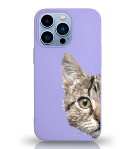 Apple iPhone 13 Pro Max Uyumlu Lansman Kılıf Catface Tasarımlı İçi Kadife Kapak-Lila (Şeffaf)