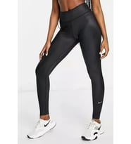 Nike Dri-Fit One Mid-Rise Shine Normal Belli Toparlayıcı Parlak Siyah Kadın Taytı