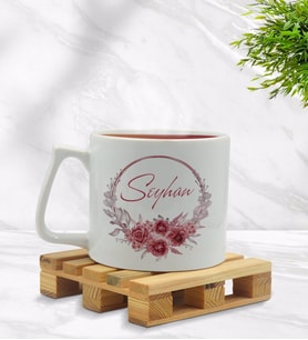 BK Gift Kişiye Özel Çiçek Tasarımlı Middle Beyaz Kupa Bardak Model 1