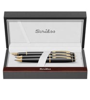 Scrikss Noble 35 Dolma Kalem, Tükenmez Kalem, Mekanik Kurşun Kalem Üçlü Set Mat Siyah - Altın 