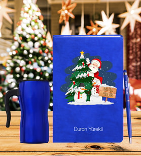 Yılbaşı İçin Kişiye Özel Tasarım Defter Kalem & Termos Mug Hediye Seti