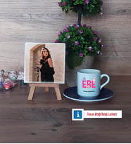 Ebe Fotoğraflı Dekoratif Taş, Ahşap Altlıklı Türk Kahvesi Fincanı Hediye (Model 4)
