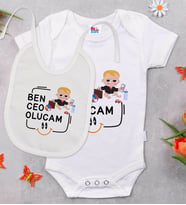 BK Kids Ceo Olucam Tasarımlı Beyaz Bebek Body Zıbın ve Mama Önlüğü Hediye Seti-1