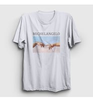 Presmono Unisex Beyaz Creation of Adam Yaratılış Michelangelo T-Shirt 302888tt