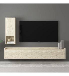 T007 Duvara Monte, Raflı Tv Ünitesi (Bej)