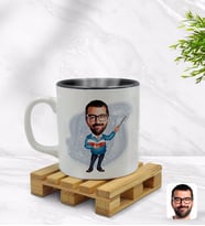 BK Gift Kişiye Özel Erkek Öğretmen Karikatürlü İçi Siyah Renkli Kupa Bardak Model 2