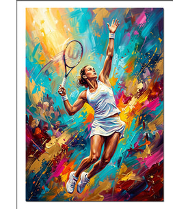 Renkli Tenis Oynayan Kadın Spor Dekoratif Kanvas - Mdf Ahşap Tablo