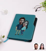 BK Gift Kişiye Özel Sevgililer Karikatürlü Turkuaz Termo Deri Defter-109
