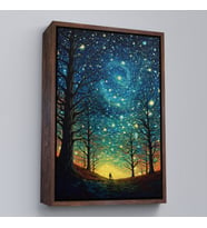 Çerçeveli Vincent van Gogh Tarzı Yıldızlı Gece Tablosu (Kahverengi)