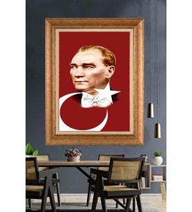 Altın Varaklı Çerçeveli Paspartulu Atatürk Tablo nh35 (Gold)
