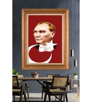 Altın Varaklı Çerçeveli Paspartulu Atatürk Tablo nh35 (Gold)