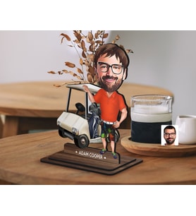 BK Gift Kişiye Özel Golf Oyuncusu Karikatürlü Ahşap Biblo-8 , Arkadaşa Hediye , Sevgiliye Hediye, Kişiye Özel Biblolar