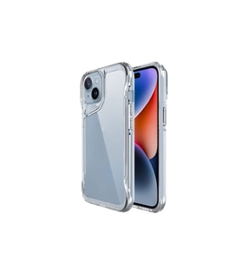 Apple iPhone 15 Plus Kılıf Eğimli Kamera Dizayn Sert Şeffaf Silikon (Açık Mavi)