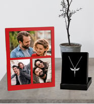Kİşiye Özel 3 Fotoğraflı Kolaj Ahşap Çerçeve Ve Melek Kolye Set