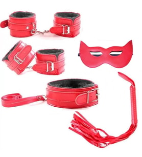 Hakiki deri den Yapıldı. Fetish Beginner 5 Parça BDSM Set - Kırmızı