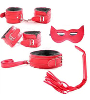 Hakiki deri den Yapıldı. Fetish Beginner 5 Parça BDSM Set - Kırmızı
