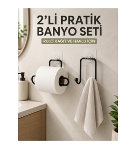 2’li Banyo Düzenleme Seti Rulo Kağıt Tutucu ve Havlu Askılığı