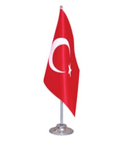 MASA TÜRK BAYRAĞI KROM DİREKLİ