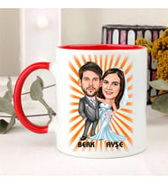 Kişiye Özel Gelin Damat Karikatürlü Kupa Bardak