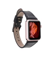 Apple Watch Uyumlu Deri Kordon 42-44-45mm Slim RST1 (Siyah)