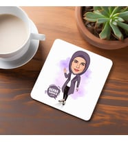 Kişiye Özel Karikatürlü Gri Renkli Başörtülü Kadın Bardak Altlığı