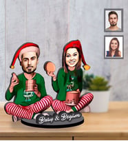 Kişiye Özel Yılbaşı Sevgili Karikatürlü İki Katmanlı Ahşap Biblo Model-5
