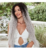 Afro Dalga Fiber Sentetik Tül Peruk - Siyah / Gri Ombreli