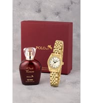Polo Air Renkli Taş Detaylı Kadın Kol Saati Ve 55 ml Parfüm Bordo Kutsunda Set Gold Renk ST-2189S1
