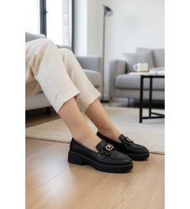 Enoch Kadın Gold Geometrik Tokalı Comfort Tabanlı Maskülen Loafer