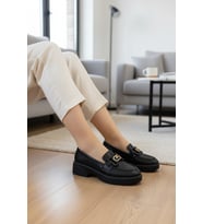 Enoch Kadın Gold Geometrik Tokalı Comfort Tabanlı Maskülen Loafer