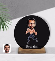 BK Gift Kişiye Özel Bruce Lee Karikatürlü Yuvarlak Ahşap Biblo-1