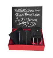 Erkek Set Siyah Cüzdan Kartlık Kemer
