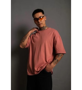 Erkek 24/1 Düz A Kalite Oversize T-shirt - Gül Kurusu