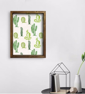 BK Gift Kaktüs Tasarımlı Doğal Masif Ahşap Çerçeveli Tablo 45x65cm-18