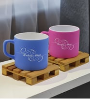 BK Gift Kişiye Özel İsimli 2’li Mavi ve Pembe Renkli Middle Çay & Kahve Fincanı-2, Arkadaşa Hediye, Sevgiliye Hediye
