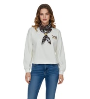 Kadın Spor Sıfıryaka Sweatshirt Fular lı BGL-ST05062 (Krem)