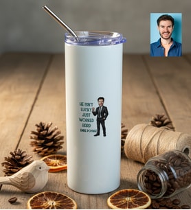 Kişiye Özel Karikatürlü Just Worked Hard Pipetli Çelik Matara Doğum Günü Hediyesi