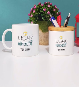 Uçak Mühendisi Kupa Bardak Beyaz ve Kalemlik
