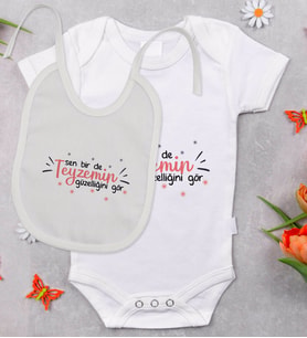 BK Kids Sen Bir De Teyzemin Güzelliğini Gör Tasarımlı Bebek Body Zıbın ve Mama Önlüğü Hediye Seti - Model 1