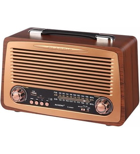 Büyük Boy Retro Radyo Taşınabilir Bluetooth Speaker Ve Hoparlör Klasik Antika Tarzı İç ve Dış Mekan Multiband USB Girişli Dekoratif Klasik Radyo 30,5x18x11,5 cm 3299BT (Koyu Kahverengi)