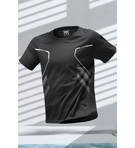 Ghassy Co. Erkek Ultra Esnek Nem Emici Vücut Geometrik Hızlı Kuruyan Hafif Spor T-shirt (Siyah)