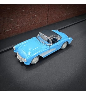 Nostaljik Metal Çek Bırak Mavi 1957 Chevrolet Corvette Araba Kapılar Açılır
