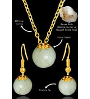 Sertifikalı Gold Küre Model Beyaz Akik Taşı Kolye ve Küpe Seti - Gümüş Aparatlı (Çok Renkli)