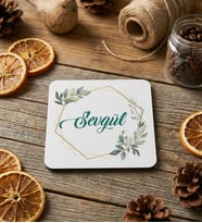Kişiye Özel İsim Yazılı Bardak Altlığı Doğum Günü Hediyesi (Beyaz)