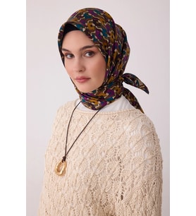Belli Karma Desenli Twill İpek Eşarp 4402D